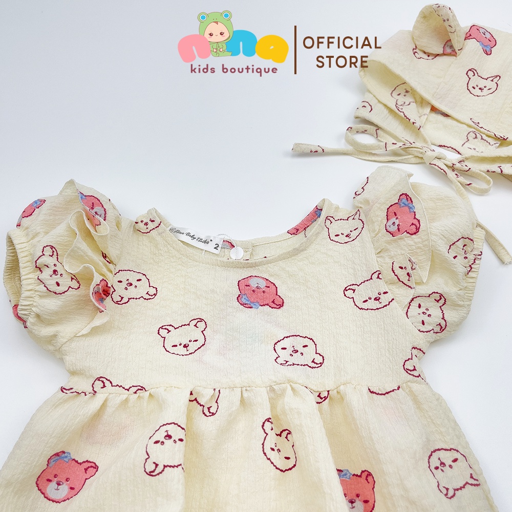 Body cộc tay cho bé gái Nina Kids Boutique Bodysuit sơ sinh họa tiết gấu kèm nón Size 3kg đến 13kg
