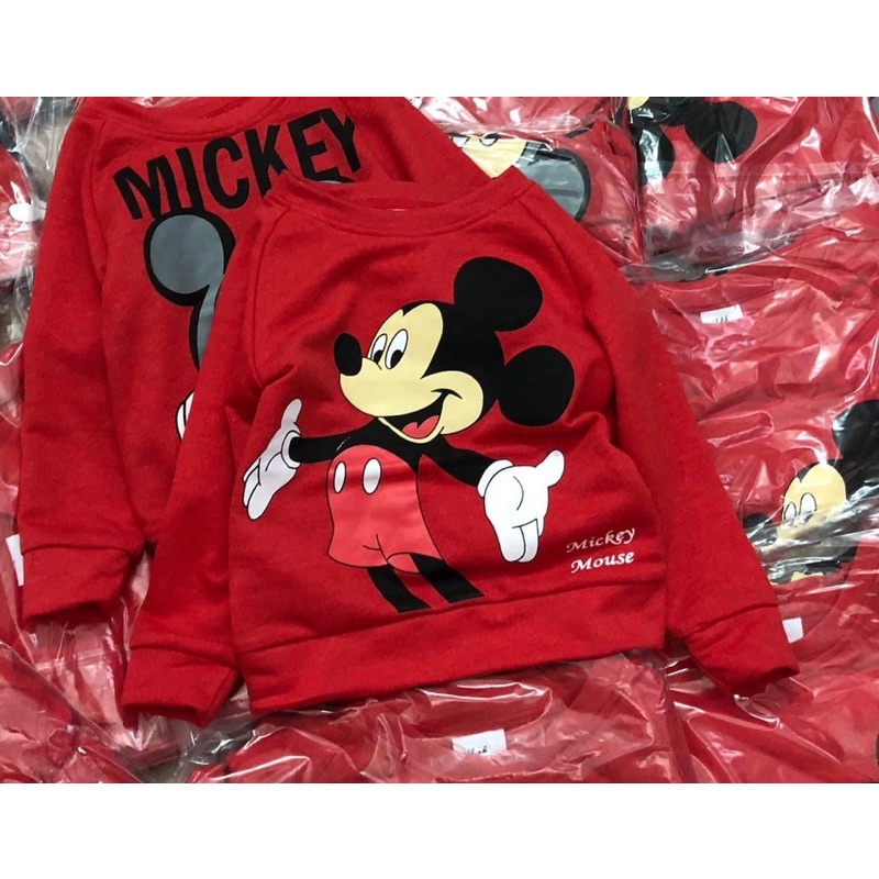 Set 2 áo nỉ Micky đỏ bé trai bé gái
