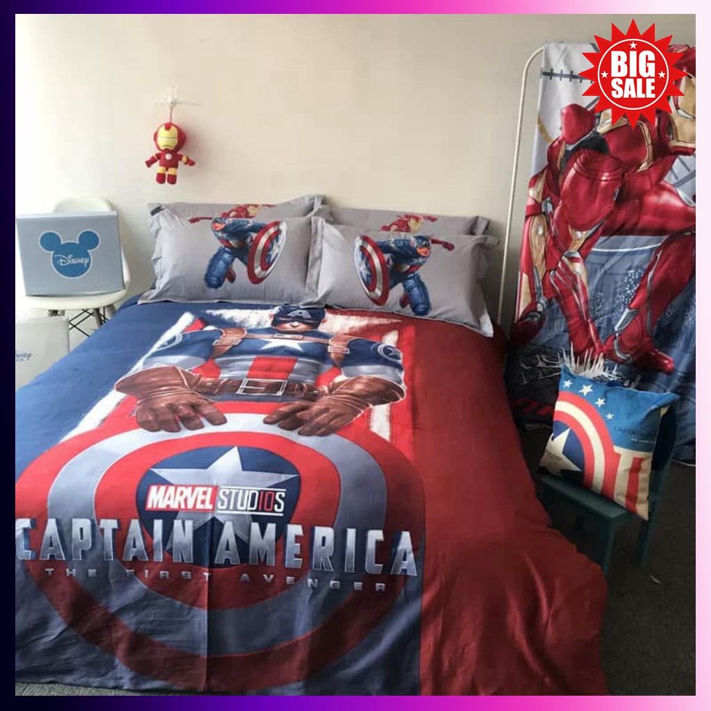 Bộ Chăn ga gối cotton 100% disney trẻ em cực mềm mượt xuất khẩu captain america