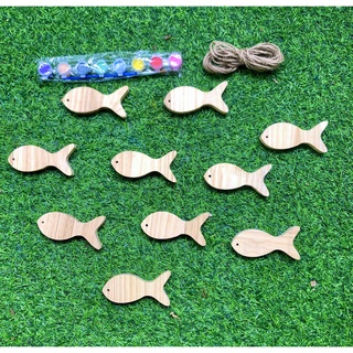 Set 10 Cá Gỗ Decor Bằng Gỗ Thông Tặng Kèm 12 Màu Và 2 Cọ Cho Bé Tô Màu, Trang Trí Nhà Cửa  ( Cá Số 2)