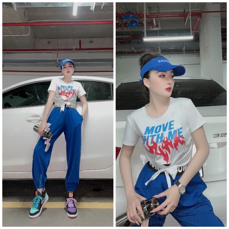 ÁO CROPTOP MOVE WITH ME BUỘC DÂY NƠ ĐỒNG PHỤC TẬP GYM EROBIC ZUMBA NỮ