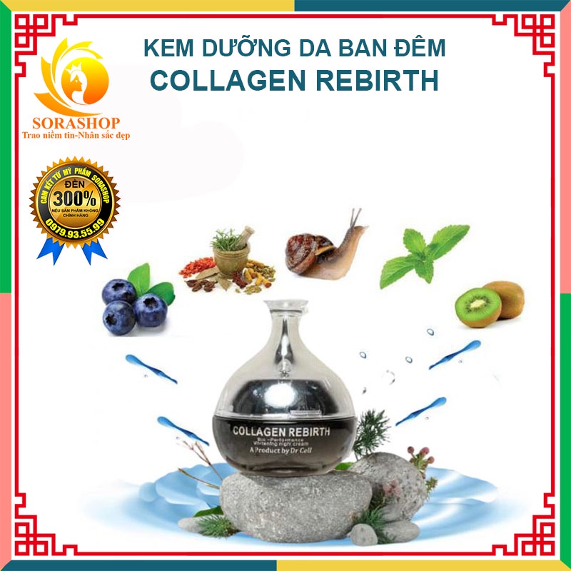 Kem dưỡng da ban đêm collagen rebirth dr cell, kem collagen tái tạo da, làm mờ vết thâm nám, chống lão hóa, 30ml