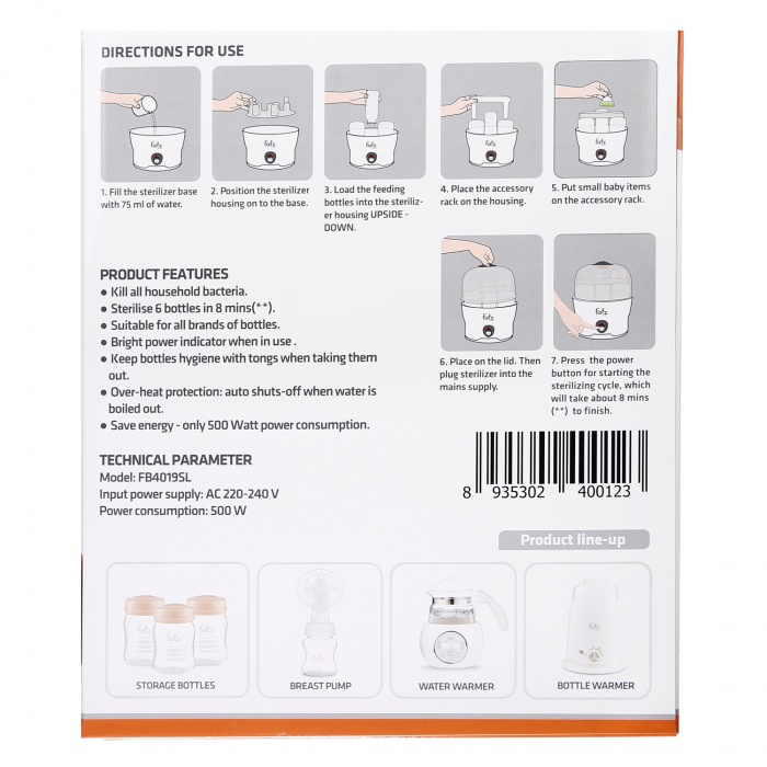 Máy tiệt trùng hơi nước 06 bình sữa cổ rộng siêu tốc FATZBABY FB4019SL - FATZ - BH 12 Tháng