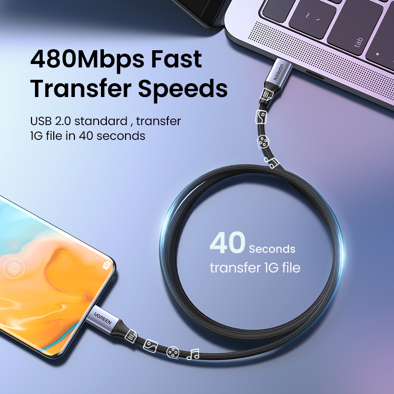 Dây Cáp UGREEN PD3.1 240W 5A / 48V USB C Sang USB C 480Mbps PD Bằng Nhôm Bện Nylon Cho Macbook Pro Samsung S20 Ipad