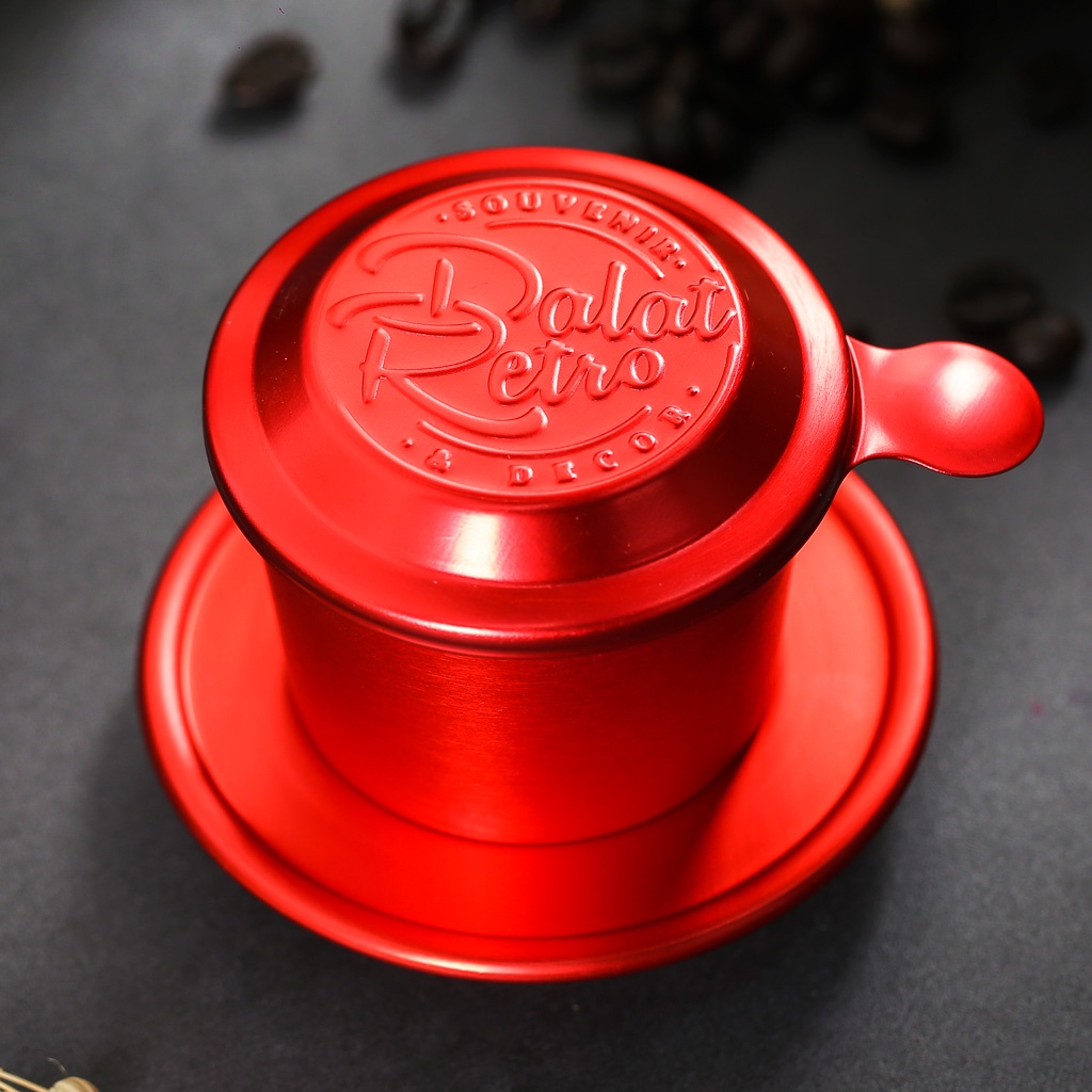 Phin cà phê Dalat Retro, bộ, mẫu nhôm anode bắn cát, màu retro red
