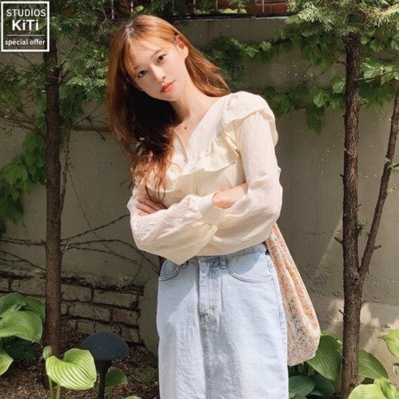 Áo Sơ Mi Tay Dài Cổ Chữ V Phong Cách Hàn Quốc Ngọt Ngào Cho Nữ