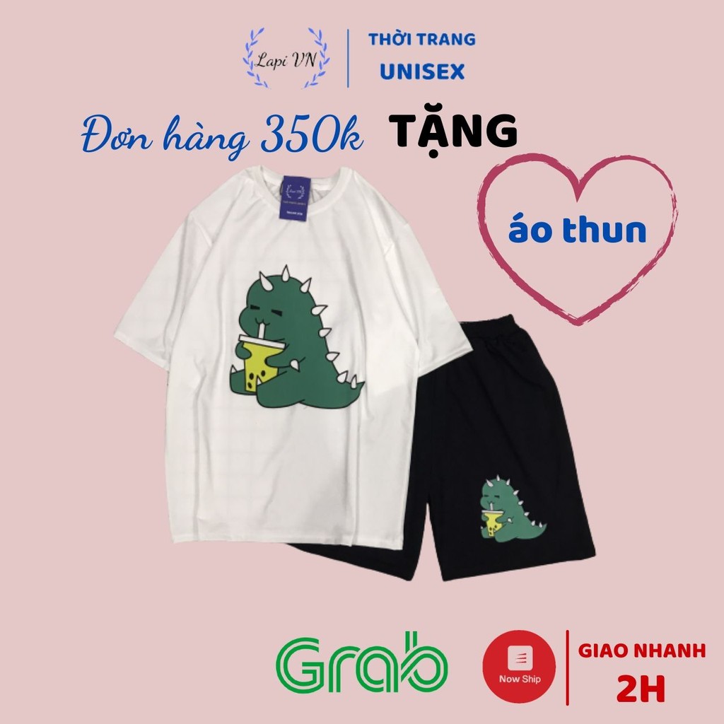 Đồ Bộ Hoạt Hình Unisex KHỦNG LONG TRÀ SỮA – Lapi VN, Set Cartoon, Freesize, Thun Cotton, Nam Nữ Đều Mặc Được