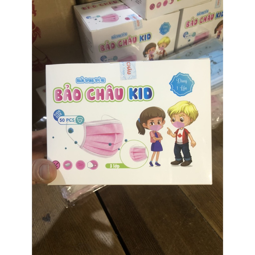 Khẩu trang y tế trẻ em 3 lớp hiệu Bảo Châu, đầy đủ giấy tờ kiểm định chất lượng 1 Hộp = 50 chiếc