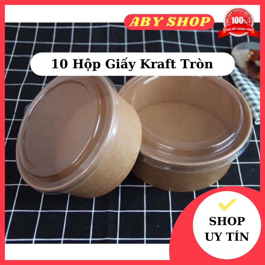 10 cái Hộp Giấy Kraft Tròn 1000ml⚡ HÀNG CAO CẤP ⚡ hộp nhựa tròn nắp Pet nhỏ gọn xinh xắn
