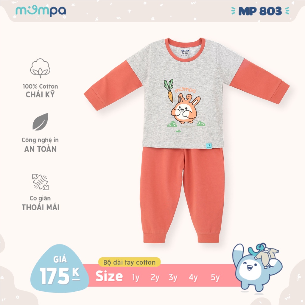 Bộ quần áo thu đông cho bé Mompa dài tay cho cả bé trai và gái MP803 - Chất liệu Cotton thoáng mát - Độ tuổi 1-5Y