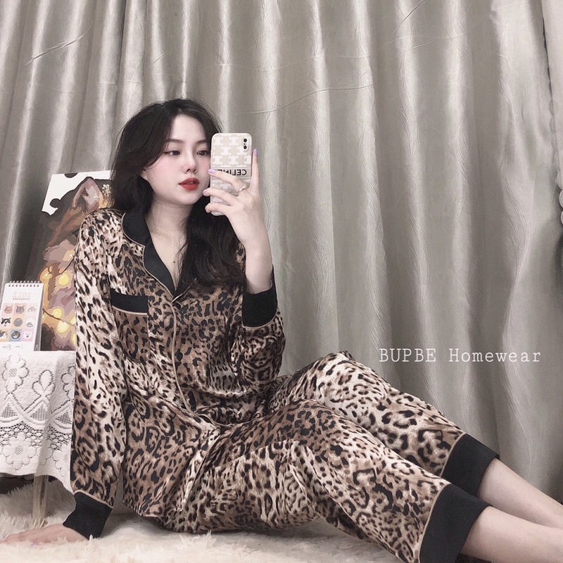 Đồ ngủ lụa hàn mát họa tiết da báo , BUPBE HOMEWEAR, đồ bộ bigsize, pijama cao cấp