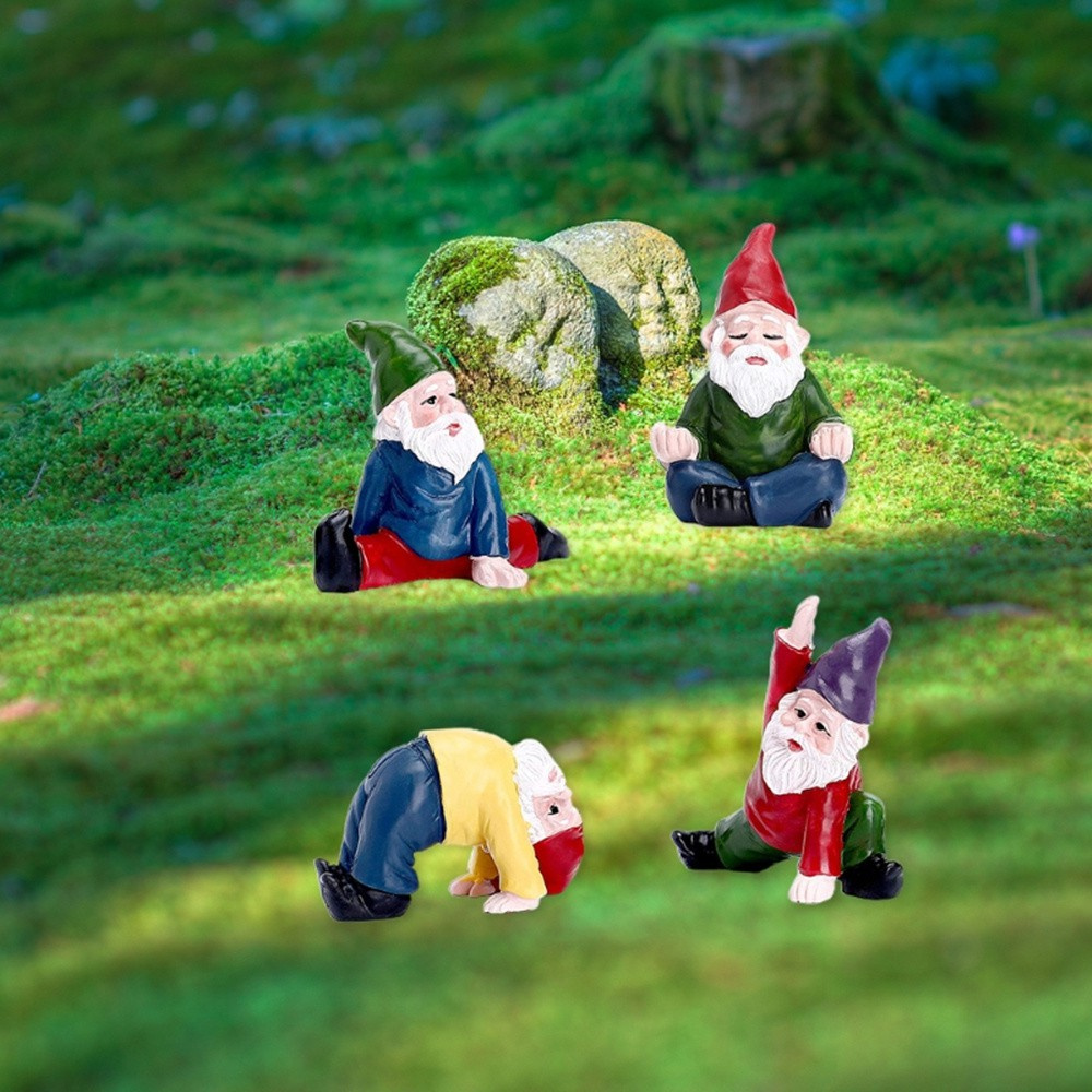 LUCKY 4 PCS Flower Pot Decor Fairy Garden Accessories Statue Miniature Garden Gnomes Collectible Figurines Ornaments Outdoor Indoor Yoga Gnomes