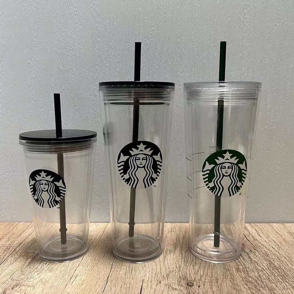 Bình Giữ Nhiệt Cao Cấp Starbucks Nước Ly Nhựa Có Ống Hút Có Thể Tái Sử Dụng Trong Suốt 470Ml/710Ml