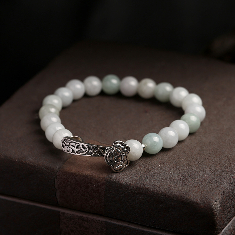 Natural Jadeite Silver Bracelet