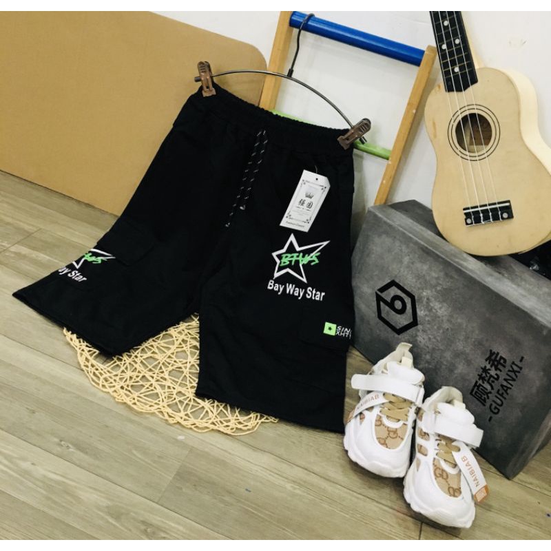 Quần Short Học Sinh Túi Hộp Cho Bé Trai Chất Umi Dày Dặn Phong Cách Thể Thao Hiphop (23-33kg)