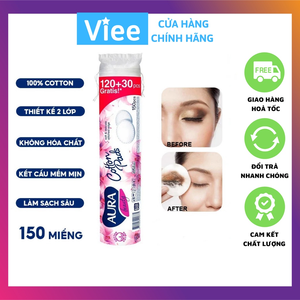 Bông tẩy trang Aura Beauty Cotton Pads 150 miếng