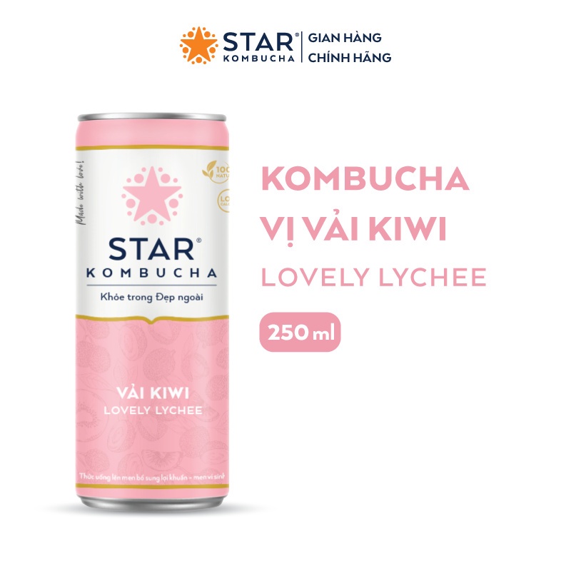 Combo 2 thùng 12 lon trà STAR KOMBUCHA mix vị  (250ml/lon) - Trà lên men vi sinh chứa probiotics