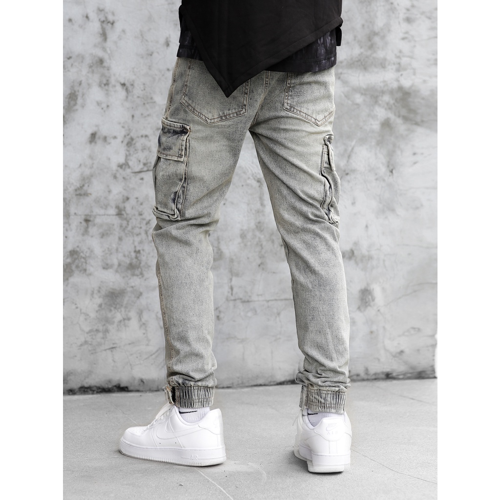 Quần Jogger Jean túi hộp Xanh bạc Lexuza 084