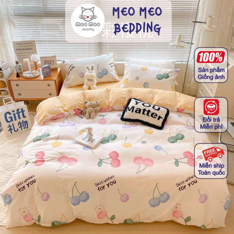 Bộ Chăn Ga Gối Cotton Living Nhập Khẩu Cao Cấp, Cotton 100% - Meo Meo Bedding