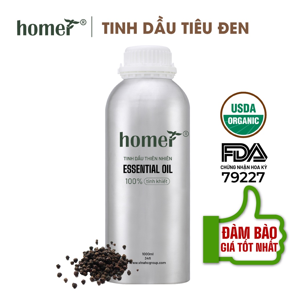 Tinh dầu Tiêu Đen Homer 500ML/ 1L -  Pepper Black Essential Oil  - đạt chuẩn chất lượng kiểm định