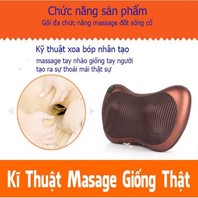 Gối massage vai gáy, gối mát xa 8 bi hồng ngoại đảo chiều công nghệ mới 2021