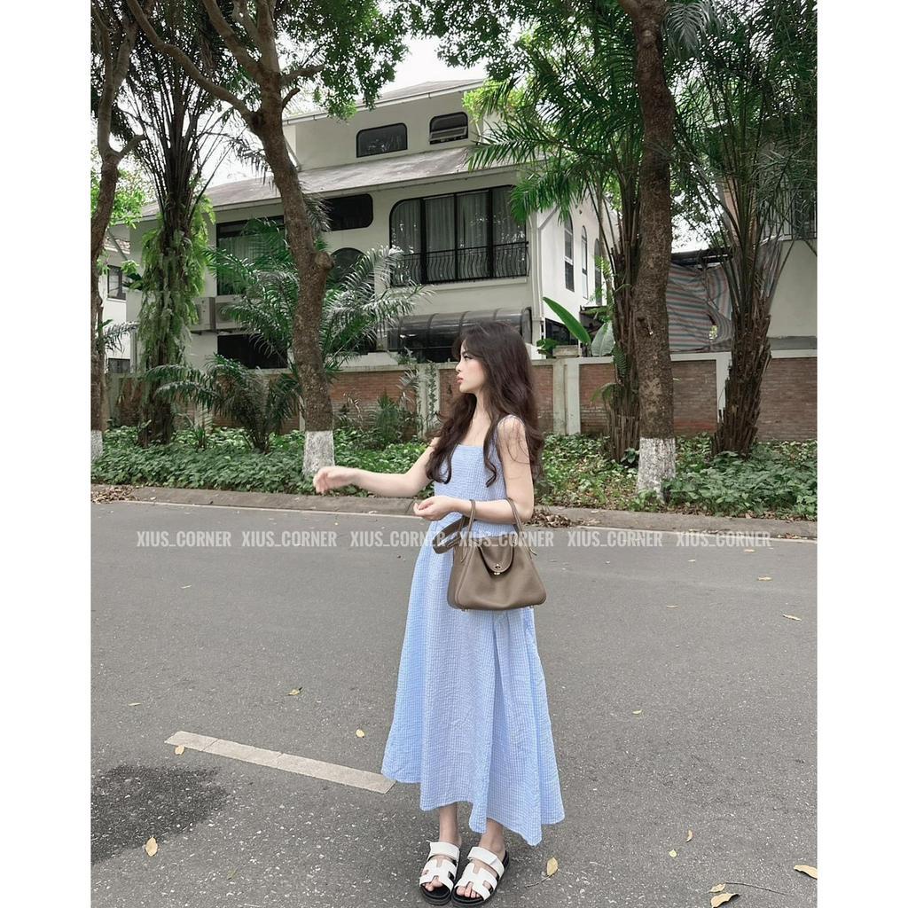 ĐẦM 2 DÂY XANH MIDI BẢN TO XỐP NHÚN TÙNG 2 BÊN (TH)