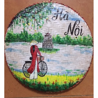 Tranh vẽ Hồ gươm, phố cổ trên mẹt tre. 40, 45, 50cm
