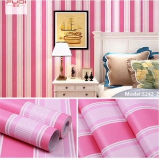 Giấy dán tường kẻ sọc hồng trắng khổ 10m x45cm