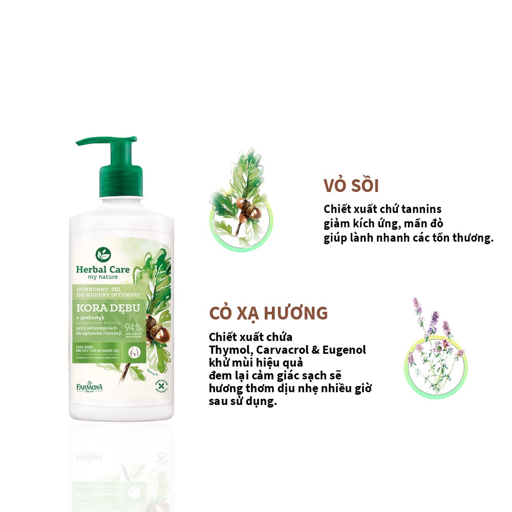 Dung Dịch Vệ Sinh Phụ Nữ FARMONA Herbal Care VEGE ORGANIC Tinh Chất Vỏ Sồi Cao Cấp 330ML