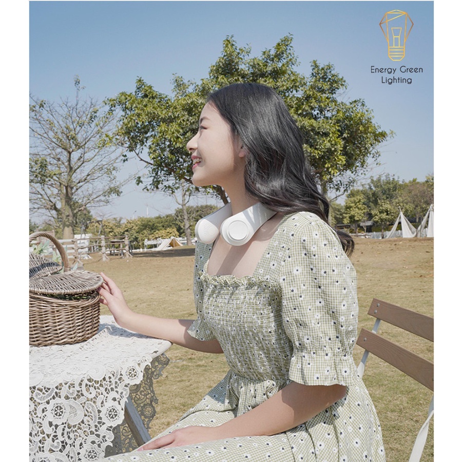 Quạt Đeo Cổ Energy Green Lighting Thời Trang Cao Cấp - Giả Tai Nghe F12 - Dây Sạc USB