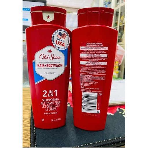 Sữa tắm gội nam Old Spice High Endurance Hair + Body Wash 2 trong 1 Crisp Scent  532m