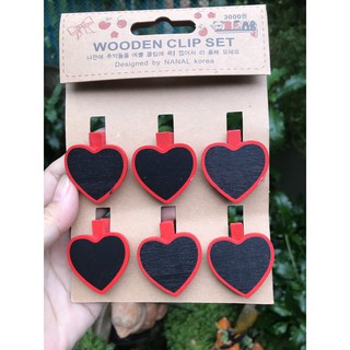 Bộ 6 kẹp gỗ trái tim to treo hình anh 35x35mm tặng kèm dây thừng