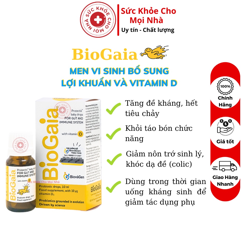 Men vi sinh biogaia drop vitamin d3 nhỏ giọt giúp bé tiêu hóa tốt, giảm nôn trớ. Chai 10ml.