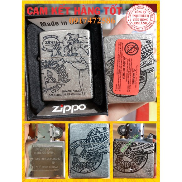 VỎ BẬT LỬA ZIPPO KHẮC CHÌM MẪU WINDY GIRL, MÀU BẠC, LOẠI GIẢ CỔ