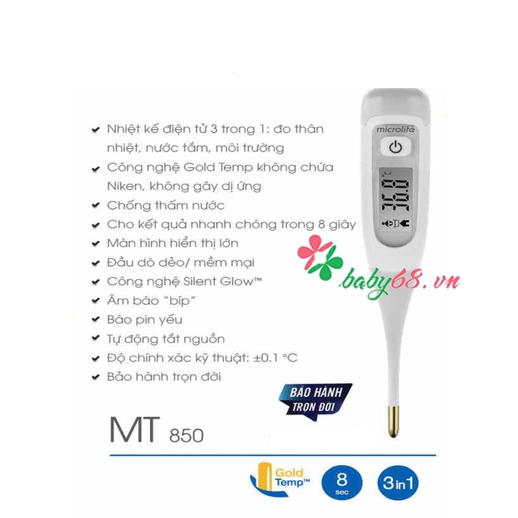 Nhiệt kế điện tử Micro Life MT850 dạng Bút 3 in 1 - Đo thân nhiệt, nước tắm, môi trường - trong 8s