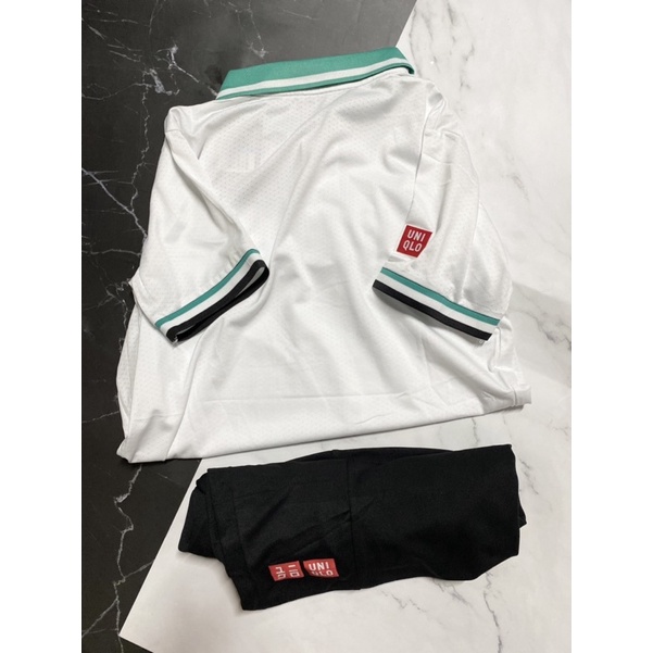 Set Bộ quần áo thể thao thời trang nam nữ mặc hè uni qlo áo trắng quần đen có túi