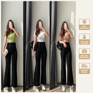 Quần ống loe cạp cao 2 cúc tôn dáng, chất tuyết mưa mềm mịn phong cách âu mỹ