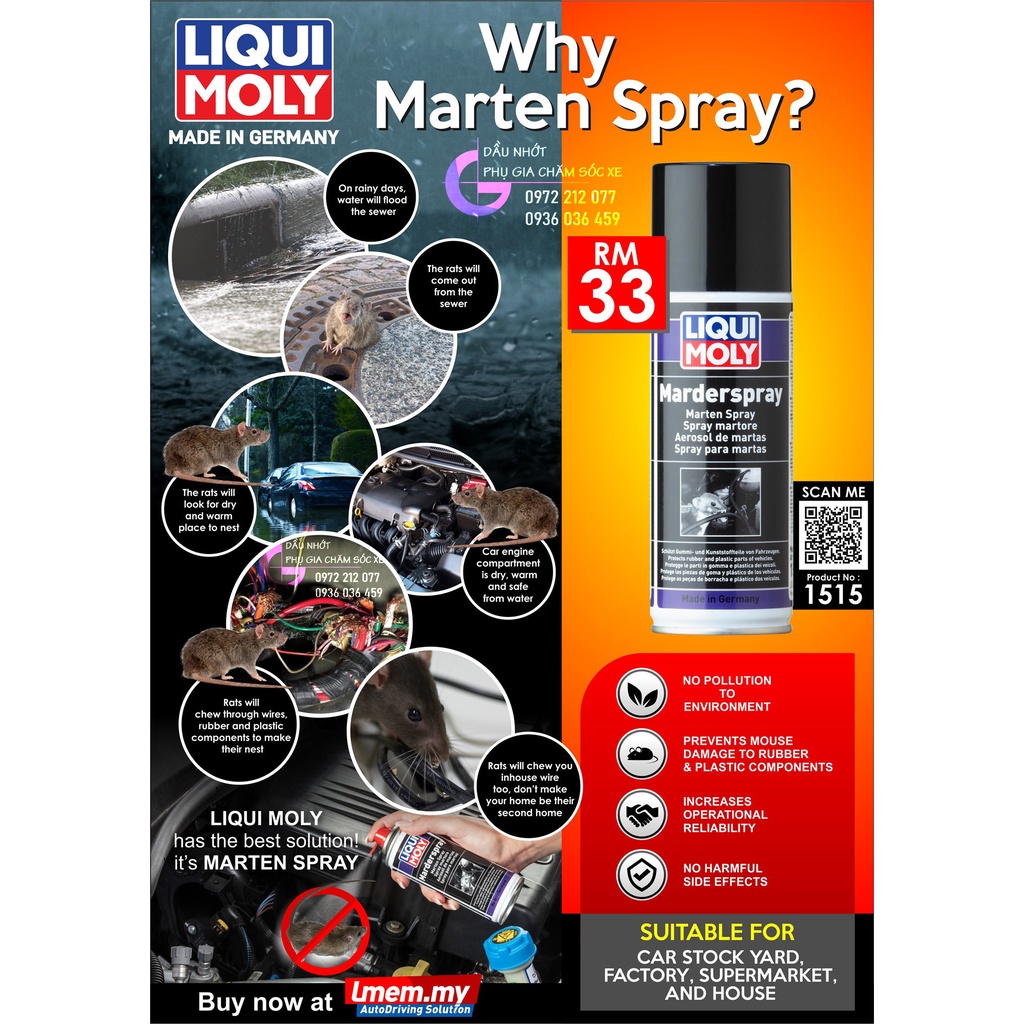 CHAI XỊT CHỐNG CHUỘT - ĐUỔI CHUỘT CHO XE Ô TÔ - XE MÁY LIQUI MOLY MARTEN SPRAY 1515