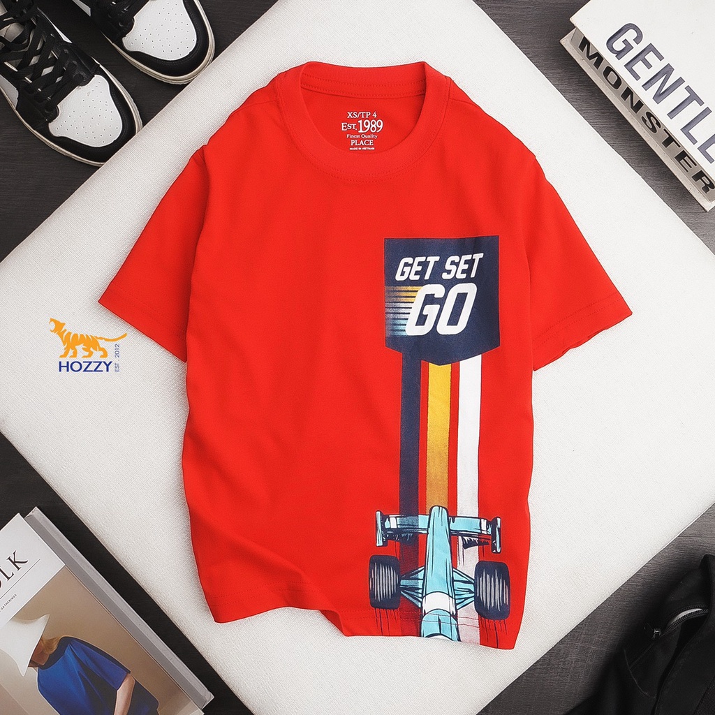 Áo thun bé trai Place chất cotton mềm co giãn in hình khủng long xe hơi size 4-14 tuổi