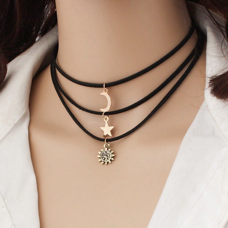 Vòng choker da lộn nhiều lớp thiết kế đơn giản dễ thương cho nữ