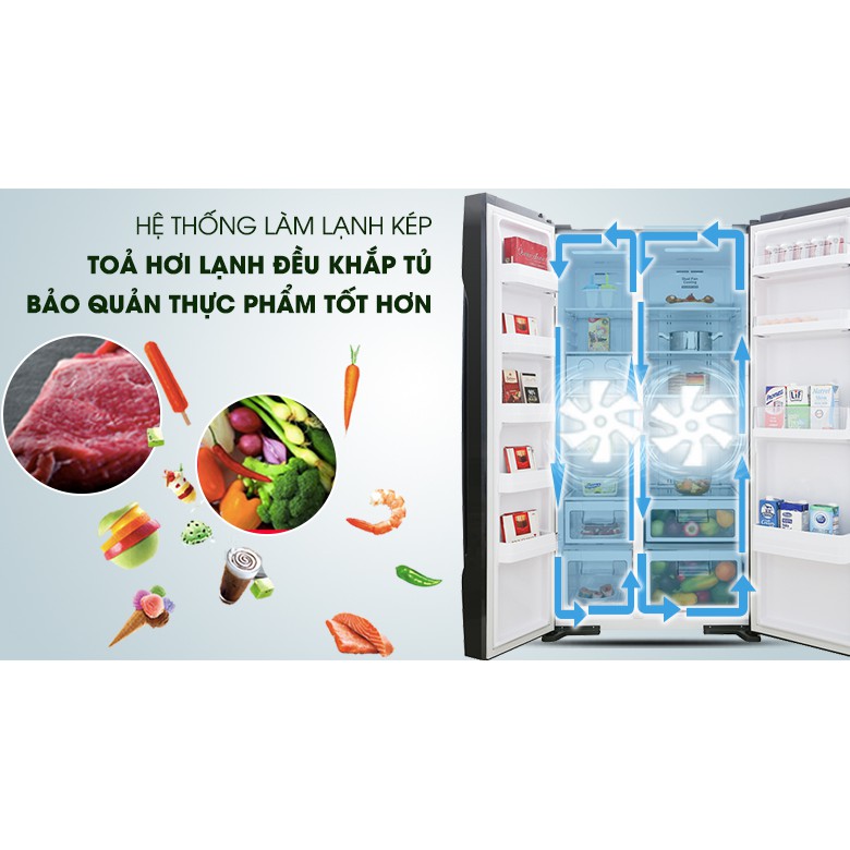 Tủ lạnh Hitachi side by side 2 cửa màu đen R-FS800PGV2(GBK)