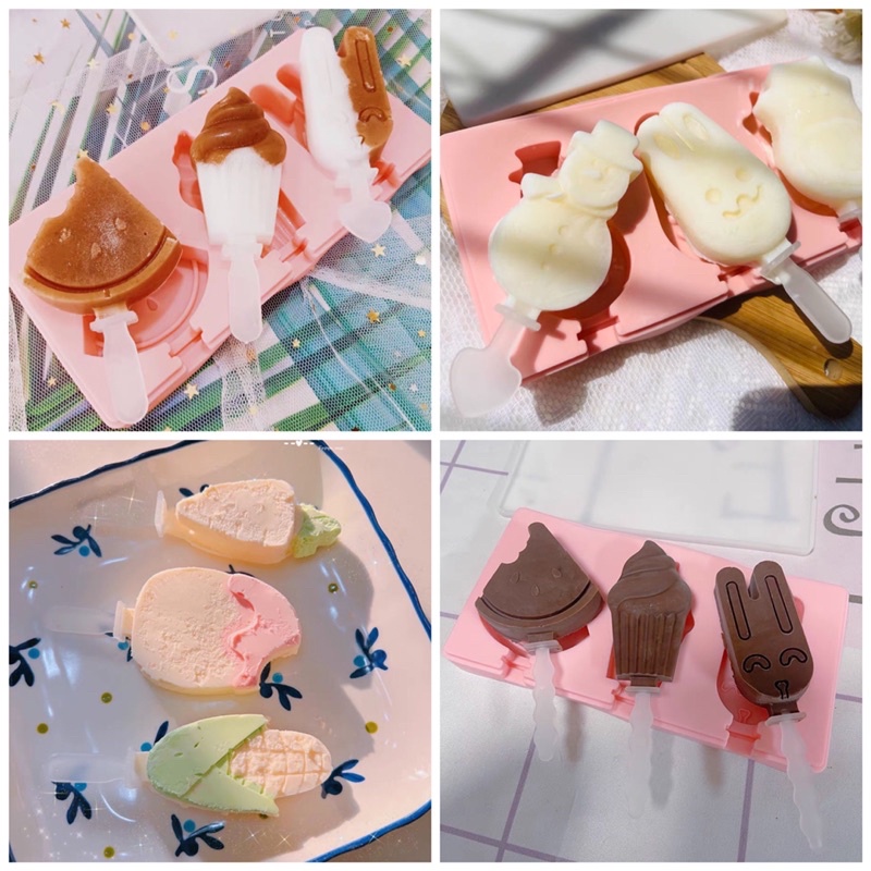 Khuôn làm kem silicon kèm nắp kèm que