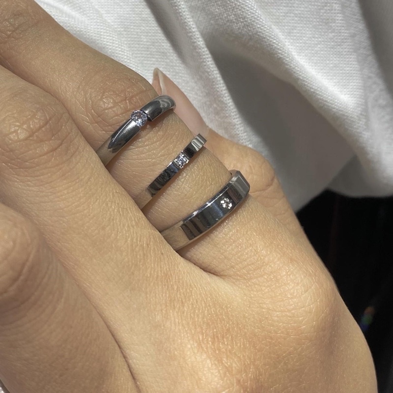 Nhẫn Thép titan bảng trơn đính hột / 2387 -2366-2309