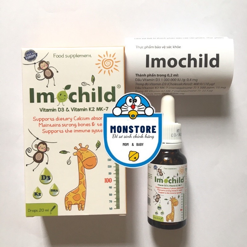 Imochild D3K2 giúp bổ sung vitamin D3 K2-MK7 và DHA, hỗ trợ bé phát triển chiều cao và trí não