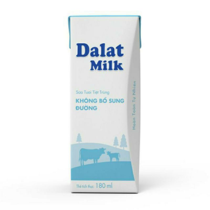 LỐC 4 HỘP SỮA TƯƠI TIỆT TRÙNG ĐÀ LẠT MILK 180ML CÓ ĐƯỜNG/ ÍT ĐƯỜNG/ KHÔNG ĐƯỜNG/ DALAT MILK(date 2022)