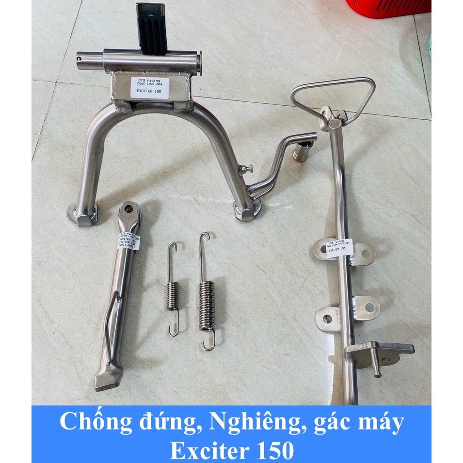 Combo Chống đứng, chống nghiêng, Gác máy Exciter 150 Inox 304 kèm lò xo