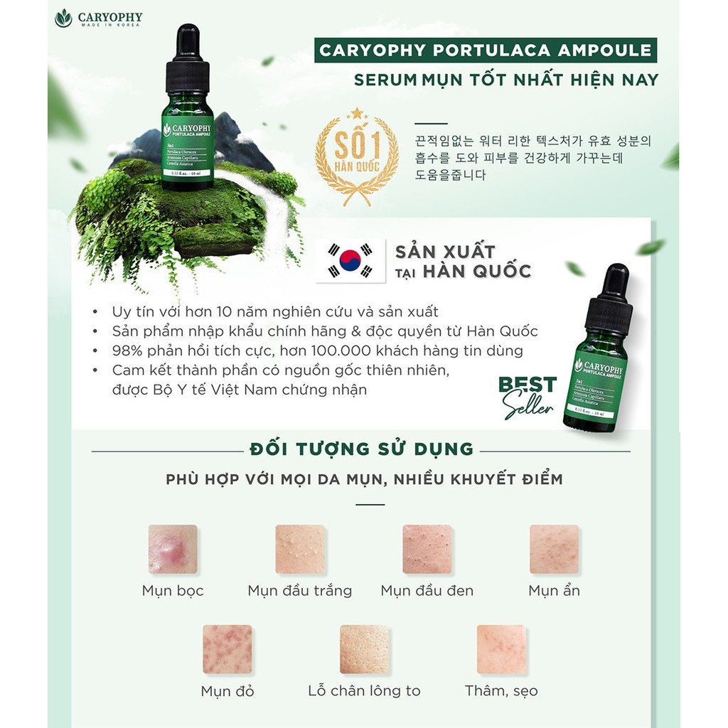 Combo Xịt Ngừa Mụn Lưng Và Toàn Thân Caryophy Portulaca  Body Mist 150ml + Serum Ngừa Mụn Caryophy Fullsize 10ml