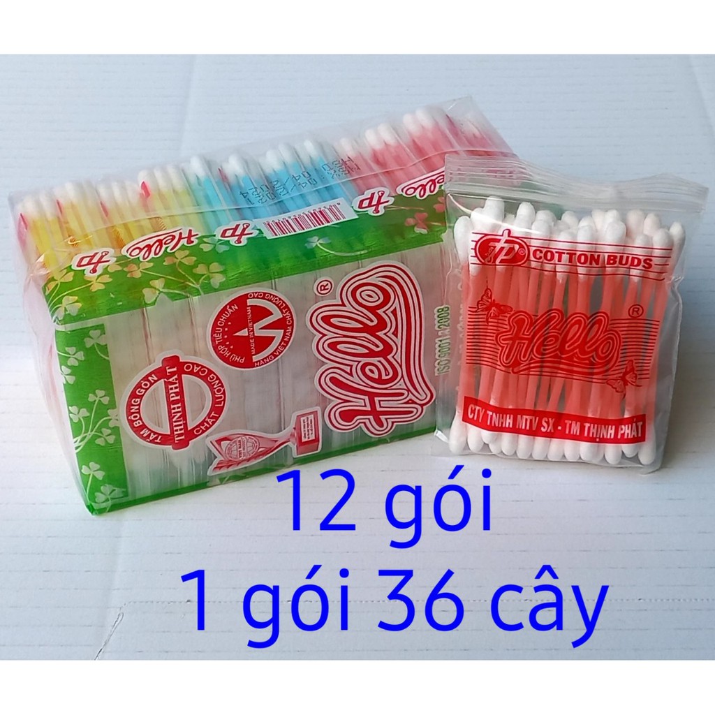 [12gói 36que/gói] Tăm bông ngoáy tai Bông vệ sinh tai mũi Hello Thịnh Phát Cottonđạt tiêu chuẩn ISO 9001:2008