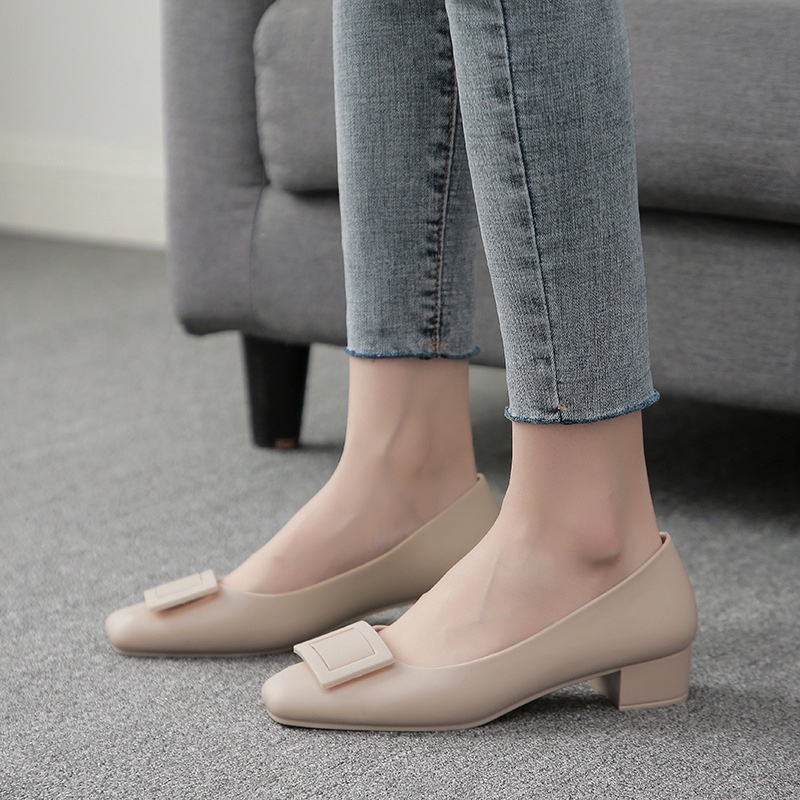 Giày Cao Gót Mũi Vuông Bằng Nhựa Màu Trơn Mũi Vuông Thời Trang Năm 2021 Cho Nữ