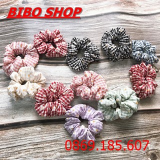 Cột tóc scunchies vải caro hoa cúc - dây buộc tóc vải caro hoa cúc kiểu dáng hàn quốc cho nữ